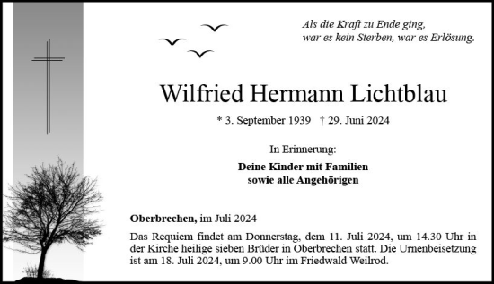 Traueranzeige von Wilfried Lichtblau von Nassauische Neue Presse
