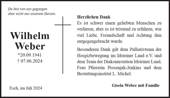 Traueranzeige von Wilhelm Weber von Idsteiner Land/Untertaunus