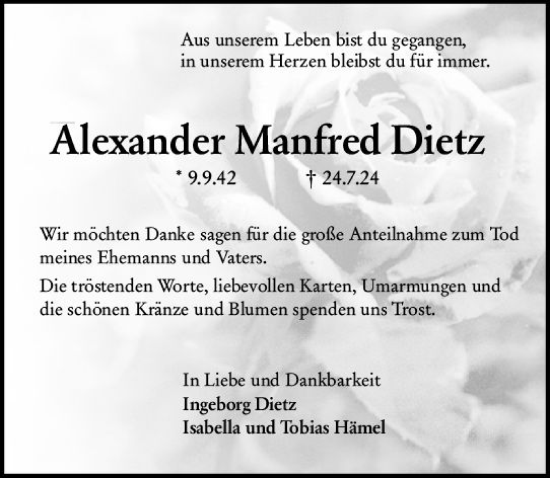 Traueranzeige von Alexander Manfred Dietz von Darmstädter Echo