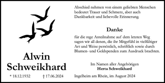 Traueranzeige von Alwin Schweikhard von Allgemeine Zeitung Rheinhessen-Nahe