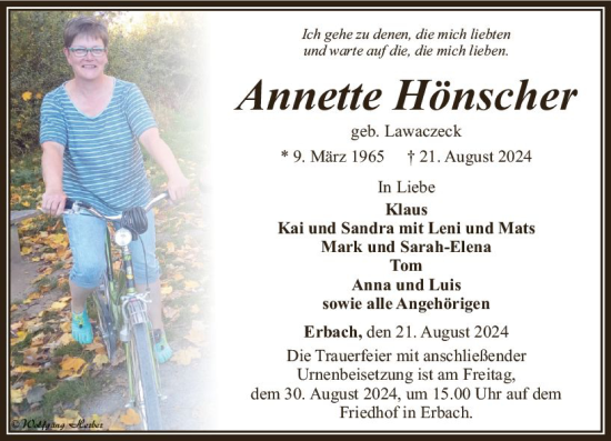 Traueranzeige von Annette Hönscher von Camberger Anzeiger