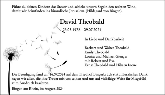Traueranzeige von David Theobald von Allgemeine Zeitung Rheinhessen-Nahe