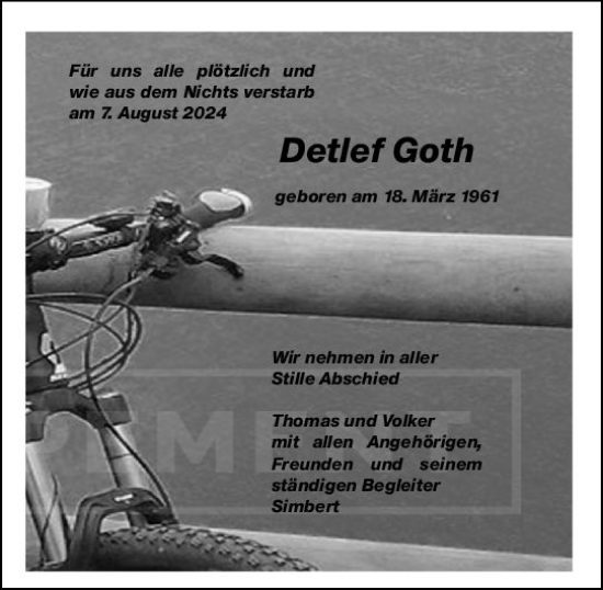 Traueranzeige von Detlef Goth von Wetzlarer Neue Zeitung