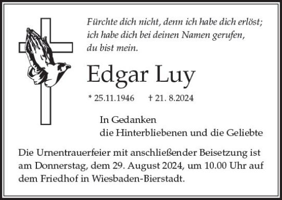 Traueranzeige von Edgar Luy von Wiesbadener Kurier