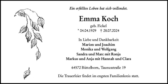 Traueranzeige von Emma Koch von Groß-Gerauer Echo