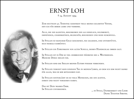 Traueranzeige von Ernst Loh von Wetzlarer Neue Zeitung
