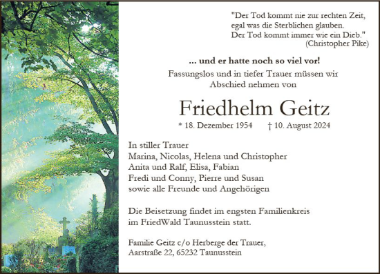 Traueranzeige von Friedhelm Geitz von Wiesbadener Kurier
