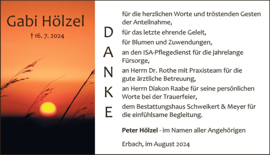 Traueranzeige von Gabi Hölzel von Odenwälder Echo