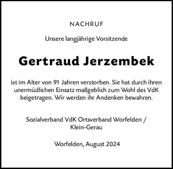 Traueranzeige von Gertraud Jerzembek von Groß-Gerauer Echo