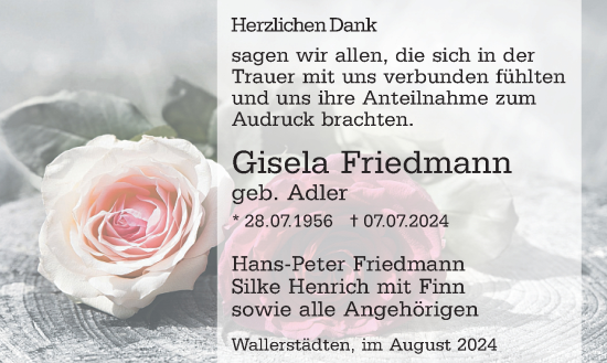 Traueranzeige von Gisela Friedmann von Groß-Gerauer Echo