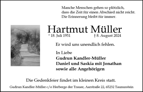 Traueranzeige von Hartmut Müller von Idsteiner Land/Untertaunus