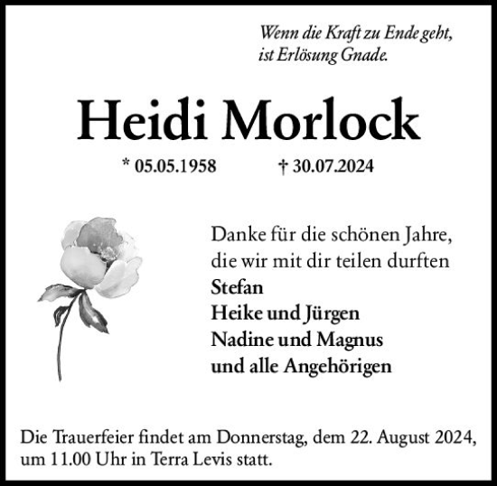 Traueranzeige von Heidi Morlock von Wiesbadener Kurier