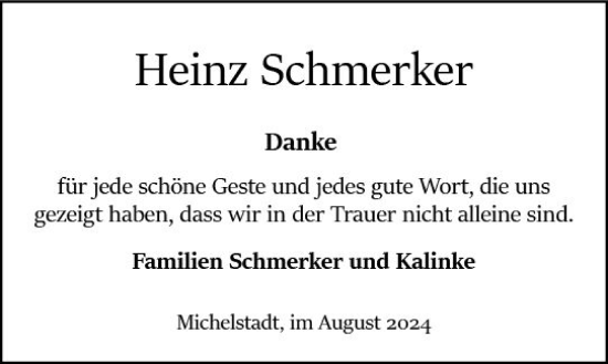 Traueranzeige von Heinz Schmerker von Odenwälder Echo