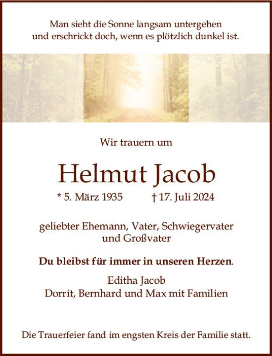 Traueranzeige von Helmut Jacob von Allgemeine Zeitung Mainz