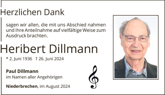 Traueranzeige von Heribert Dillmann von Camberger Anzeiger