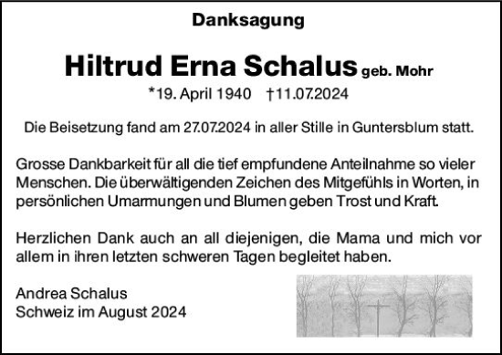 Traueranzeige von Hiltrud Erna Schalus von Allgemeine Zeitung Mainz