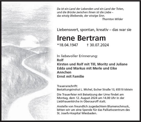 Traueranzeige von Irene Bertram von Idsteiner Land/Untertaunus
