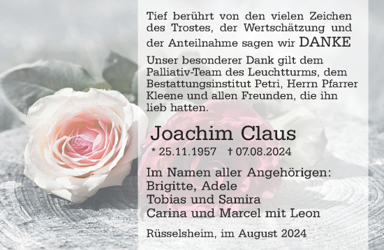 Traueranzeige von Joachim Claus von Rüsselsheimer Echo
