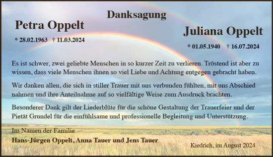 Traueranzeige von Julianna Opplet von Wiesbadener Kurier