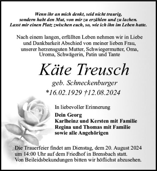 Traueranzeige von Käte Treusch von Odenwälder Echo