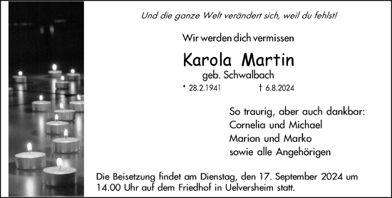 Traueranzeige von Karola Martin von Allgemeine Zeitung Mainz