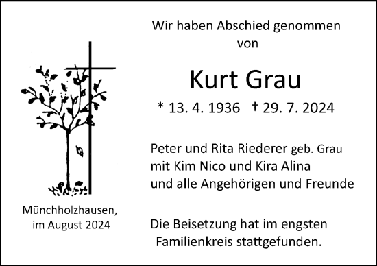Traueranzeige von Kurt Grau von Wetzlarer Neue Zeitung