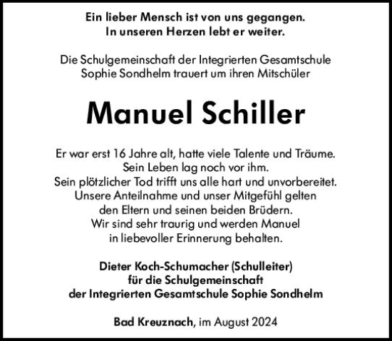 Traueranzeige von Manuel Schiller von Allgemeine Zeitung Rheinhessen-Nahe