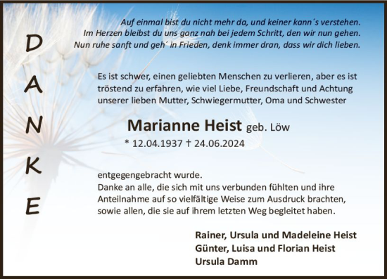 Traueranzeige von Marianne Heist von Odenwälder Echo