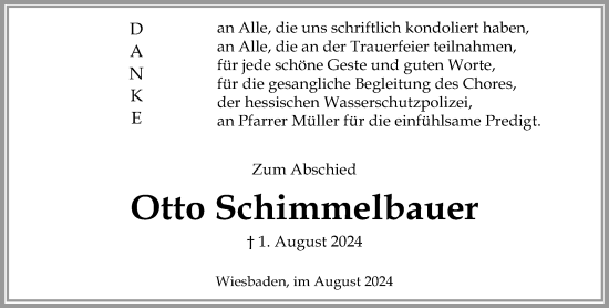 Traueranzeige von Otto Schimmelbauer von Wiesbadener Kurier