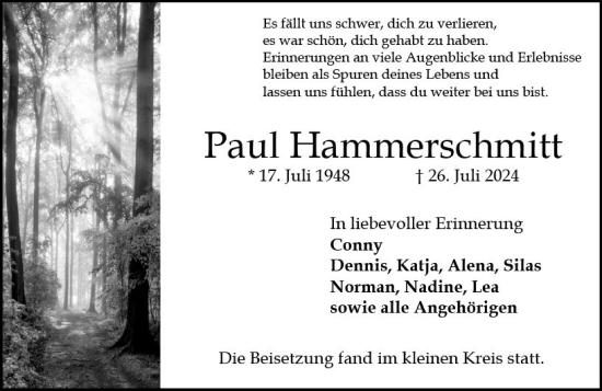 Traueranzeige von Paul Hammerschmitt von Idsteiner Land/Untertaunus