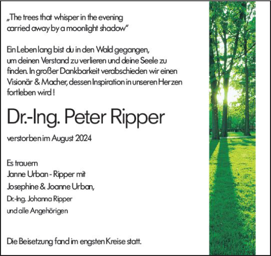 Traueranzeige von Peter Ripper von Darmstädter Echo