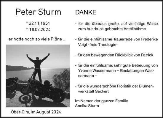Traueranzeige von Peter Sturm von Allgemeine Zeitung Mainz