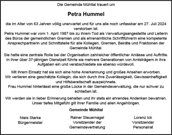 Traueranzeige von Petra Hummel von Darmstädter Echo