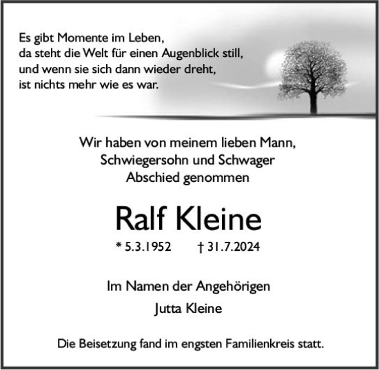 Traueranzeige von Ralf Kleine von Allgemeine Zeitung Mainz
