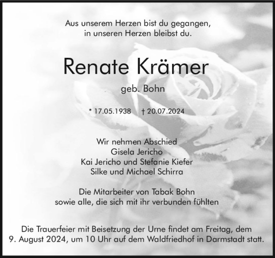 Traueranzeige von Renate Krämer von Darmstädter Echo