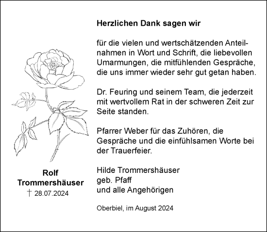 Traueranzeige von Rolf Trommershäuser von Wetzlarer Neue Zeitung