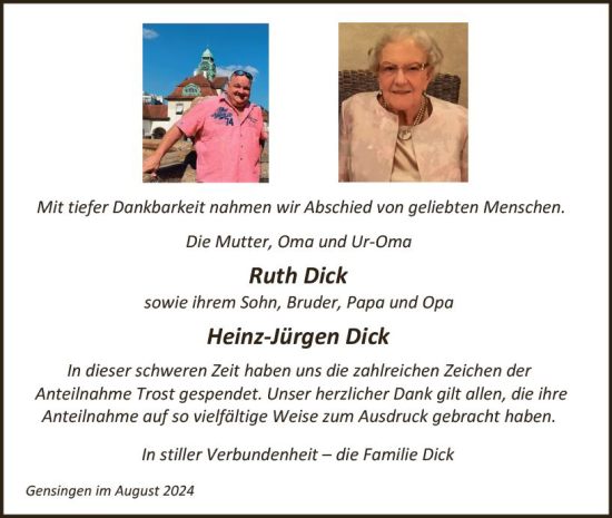 Traueranzeige von Ruth Dick von Allgemeine Zeitung Rheinhessen-Nahe