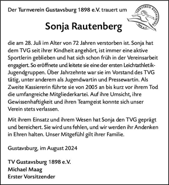 Traueranzeige von Sonja Rautenberg von Rüsselsheimer Echo