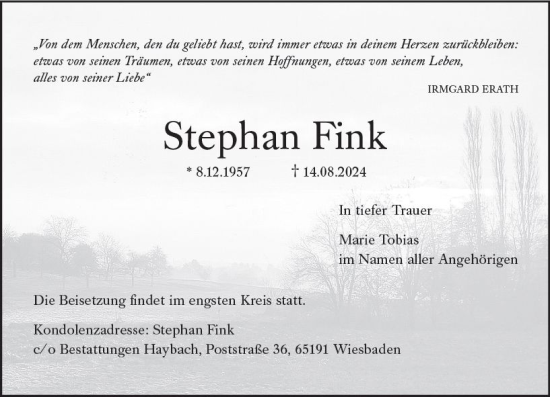 Traueranzeige von Stephan Fink von Wiesbadener Kurier