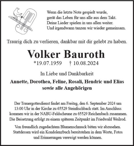Traueranzeige von Volker Bauroth von Camberger Anzeiger