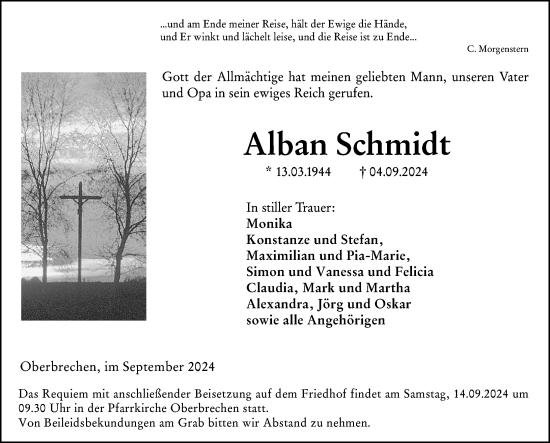 Traueranzeige von Alban Schmidt von Nassauische Neue Presse