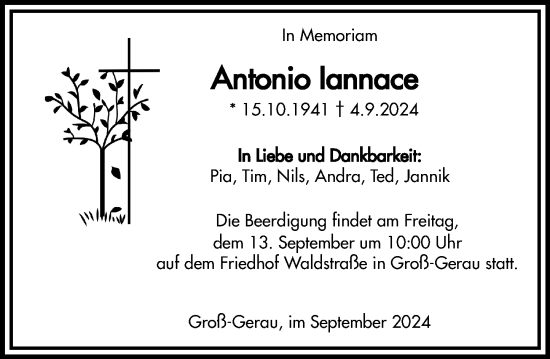 Traueranzeige von Antonio Iannace von Groß-Gerauer Echo