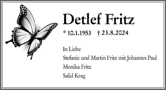 Traueranzeige von Detlef Fritz von Wiesbadener Kurier