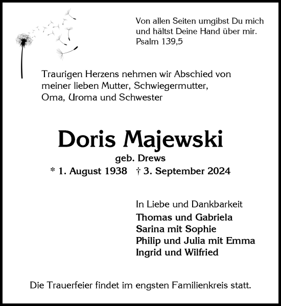 Traueranzeige von Doris Majewski von Wiesbadener Kurier