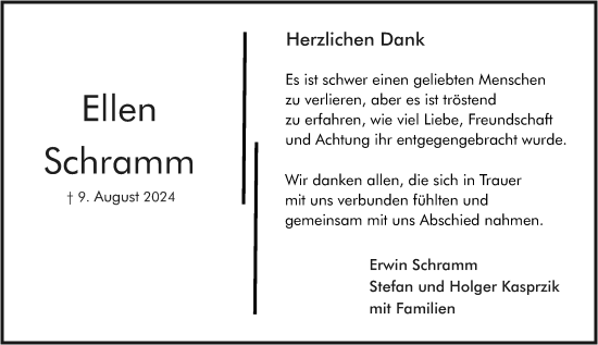 Traueranzeige von Ellen Schramm von Allgemeine Zeitung Mainz
