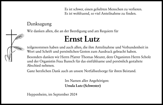 Traueranzeige von Ernst Lutz von Starkenburger Echo