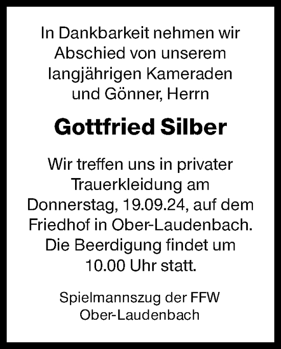Traueranzeige von Gottfried Silber von Starkenburger Echo