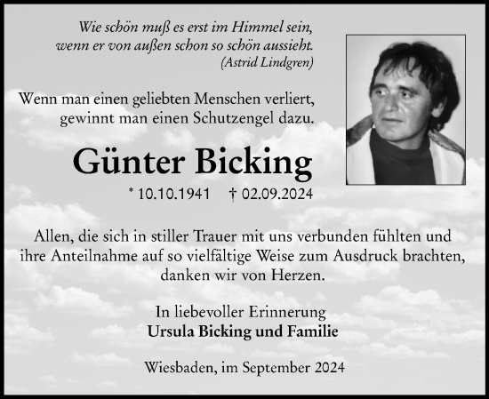 Traueranzeige von Günther Bicking von Wiesbadener Kurier