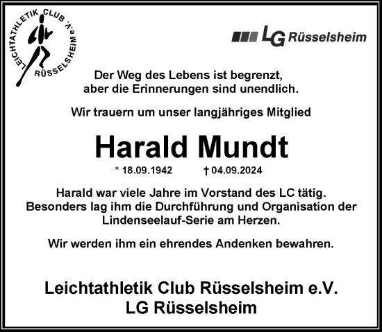 Traueranzeige von Harald Mundt von Rüsselsheimer Echo