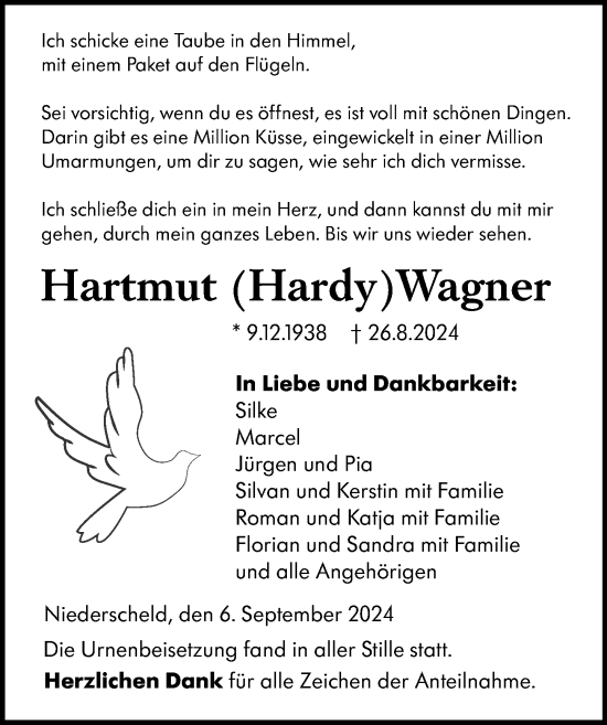 Traueranzeige von Hartmut Wagner von Dill Block